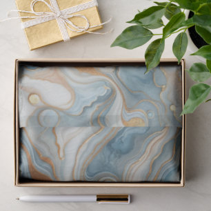 Gold Grey Teal Light Blue Marble Art Pattern Tissue Paper