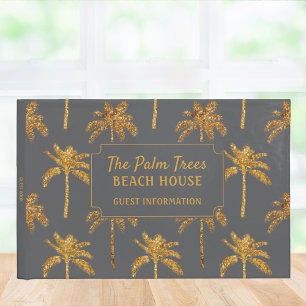 Gold Grey Tropical Palm Trees Beach House Guest Book