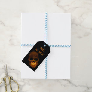 Gold Grinning Skull Halloween Party Gift Tags