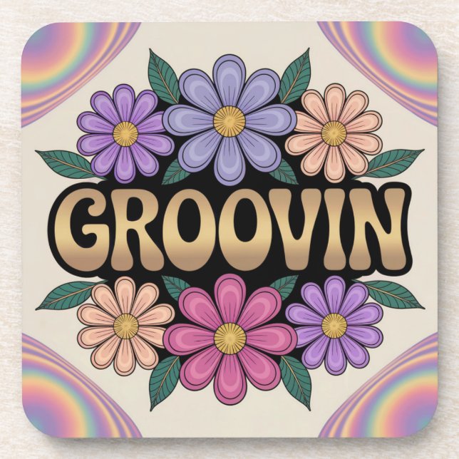 Gold Groovin Psychedelic Flowers Coaster Set (Front)