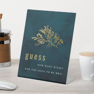 Gold Guess How Many Kisses Bridal Shower Game Pedestal Sign