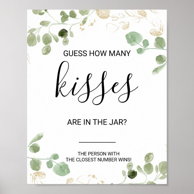 Gold Guess How Many Kisses Bridal Shower Game  Poster (Front)