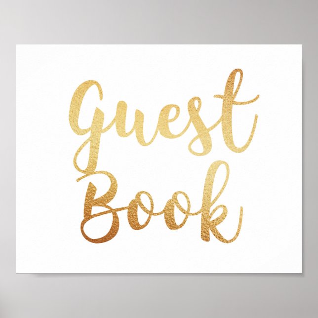 Gold guest book sign. Wedding poster. Foil effect (Front)