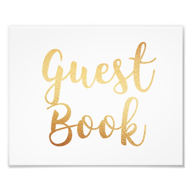 Gold guest book sign. Wedding poster. Foil effect Photo Print (Front)