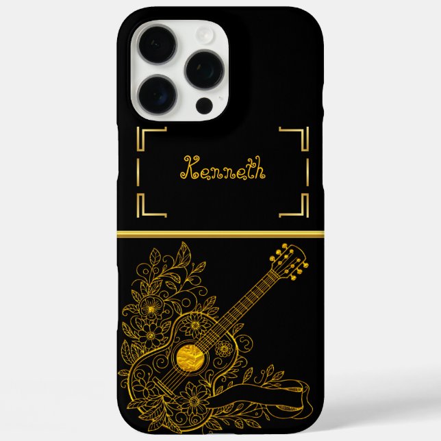 Gold Guitar Artistry With Floral Design Elements Case-Mate iPhone Case (Back)