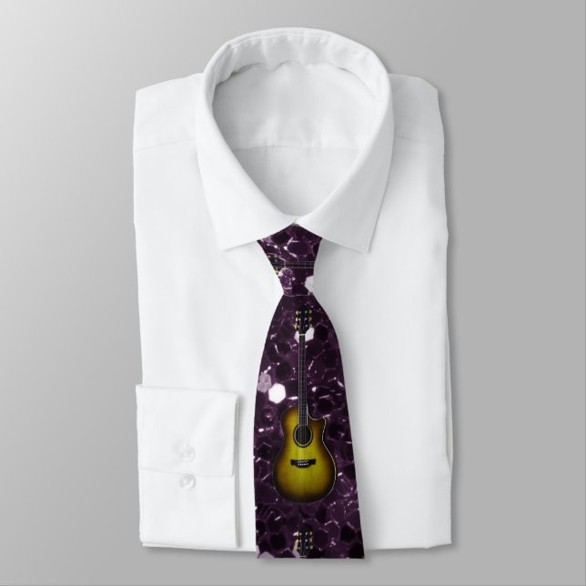 Gold Guitar Purple Faux Glitter Tie (Tied)