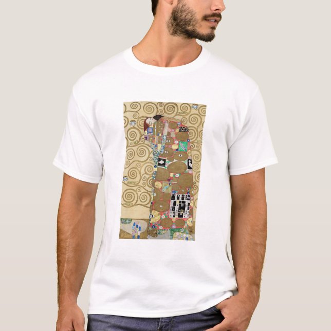 Gold Gustav Klimt's Fulfilment famous painting T-Shirt (Front)