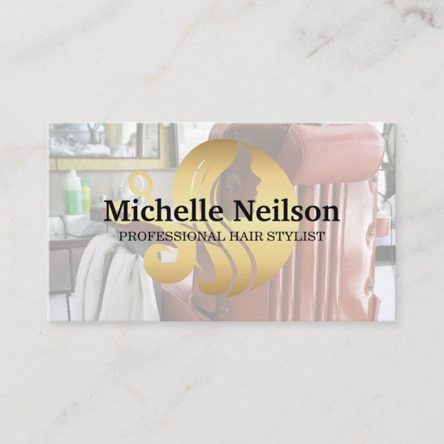 Gold Hair Salon Logo | Beauty Business Card (Front)