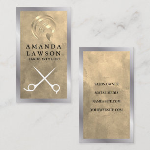 Gold Hair Salon Logo   Scissors Business Card