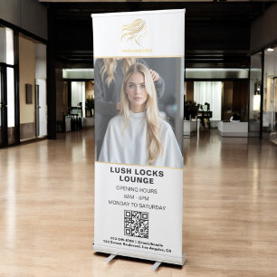 Gold Hair Salon QR Code Business Logo Photo Retractable Banner