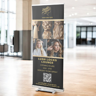 Gold Hair Salon QR Code Business Logo Photo Retractable Banner