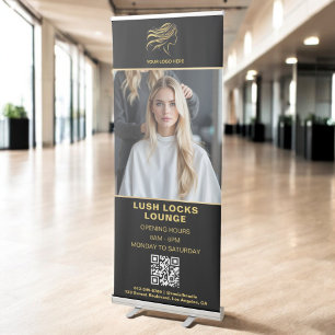 Gold Hair Salon QR Code Business Logo Photo Retractable Banner