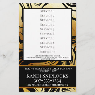 Gold hair stylist nails makeup salon price list flyer