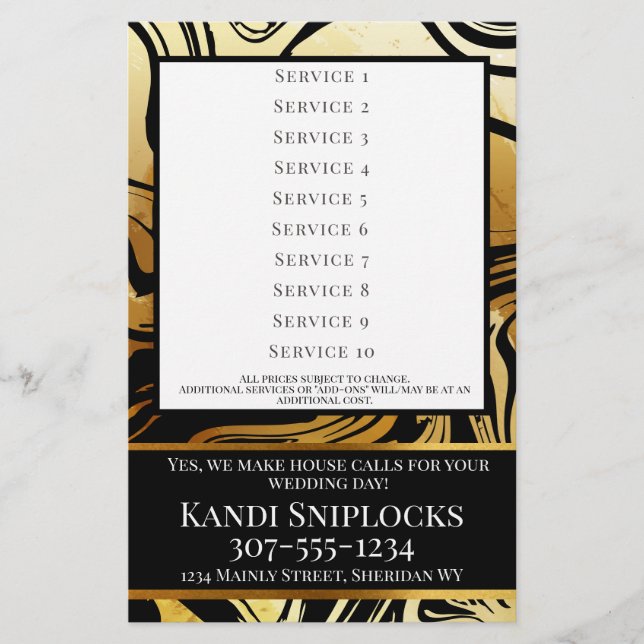 Gold hair stylist nails makeup salon price list flyer (Front)