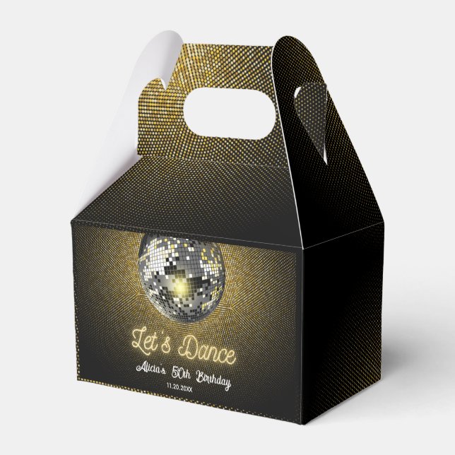 Gold Halftone Disco Ball Let's Dance Birthday Favour Box (Back Side)