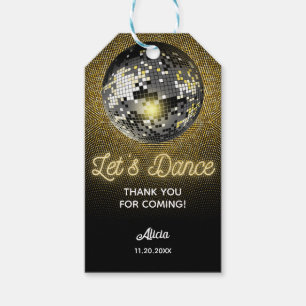 Gold Halftone Disco Ball Let's Dance Birthday Gift Tags
