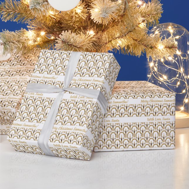 Gold Halo around Candle Flame Christmas White Wrapping Paper (Holidays)