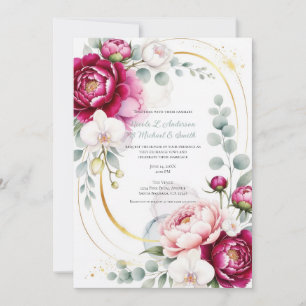Gold Halo Garden Peonies & Orchids Floral Wedding  Invitation