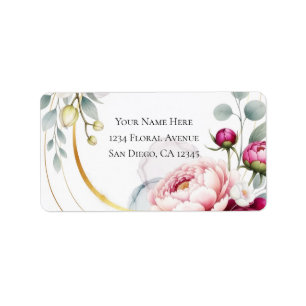 Gold Halo Garden Peonies & Orchids Floral Wedding  Label