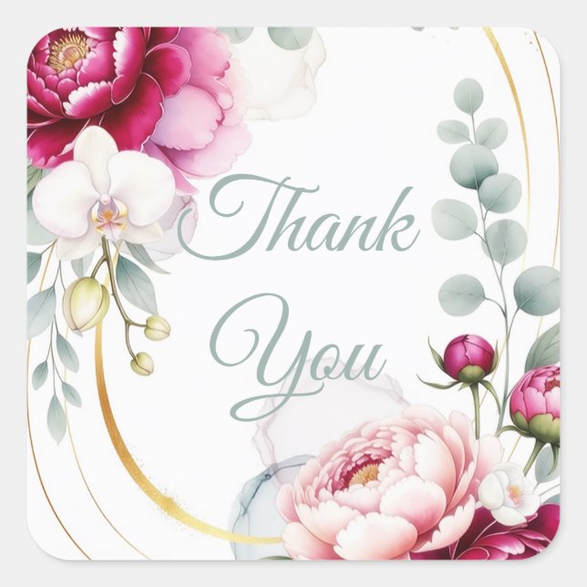 Gold Halo Garden Peonies & Orchids Floral Wedding  Square Sticker (Front)