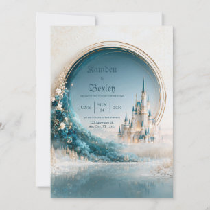 Gold Halo Teal Castle Invitation Wedding