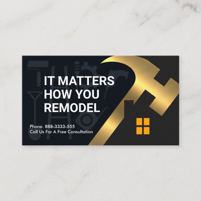 Gold Hammer Home Silhouette Contractor Business Card (Front)