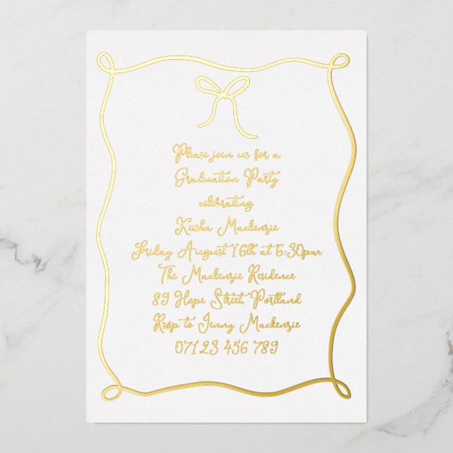 Gold Hand Drawn Bow Photo Graduation Party (Front)