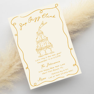 Gold Hand Drawn Champagne Tower New Years Eve Invitation