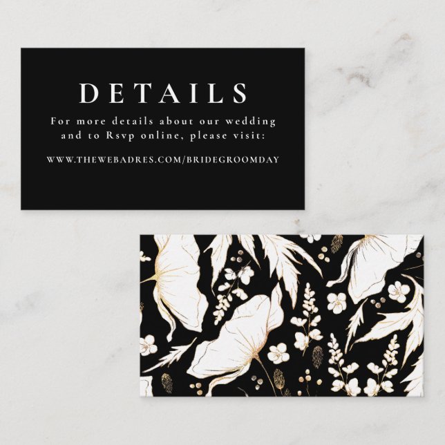Gold Hand Drawn Wildflowers Wedding Details Enclosure Card (Front/Back)