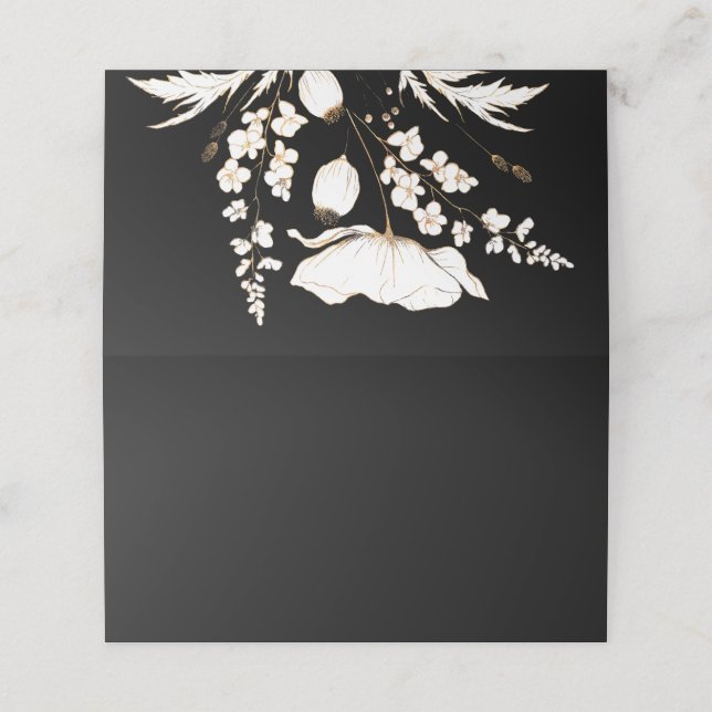 Gold Hand Drawn Wildflowers Wedding Place Card (Outside Unfolded)