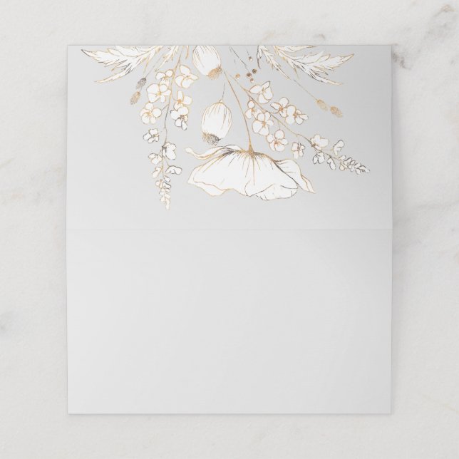 Gold Hand Drawn Wildflowers Wedding Place Card (Outside Unfolded)