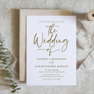 Gold Hand Lettered Calligraphy Wedding Invitation