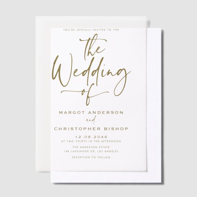 Gold Hand Lettered Calligraphy Wedding Vellum Invitations (Offset)