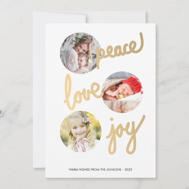 Gold Hand Lettered Holidays 3 Photo Collage Card (Front)