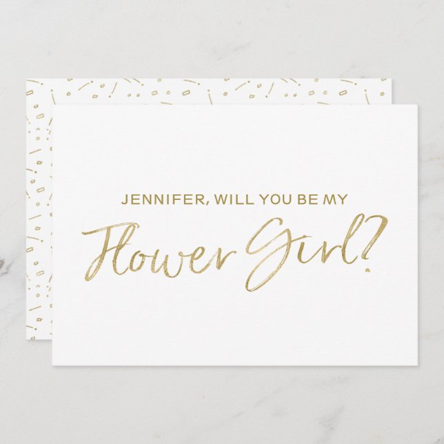 Gold Hand lettered "Will you be my flower girl" Invitation (Front/Back)