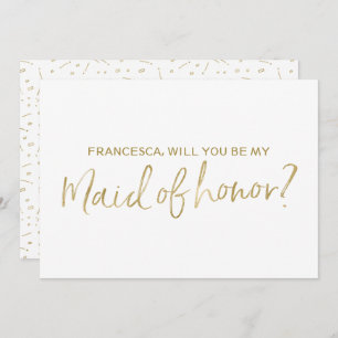 Gold Hand lettered "Will you be my maid of honor" Invitation