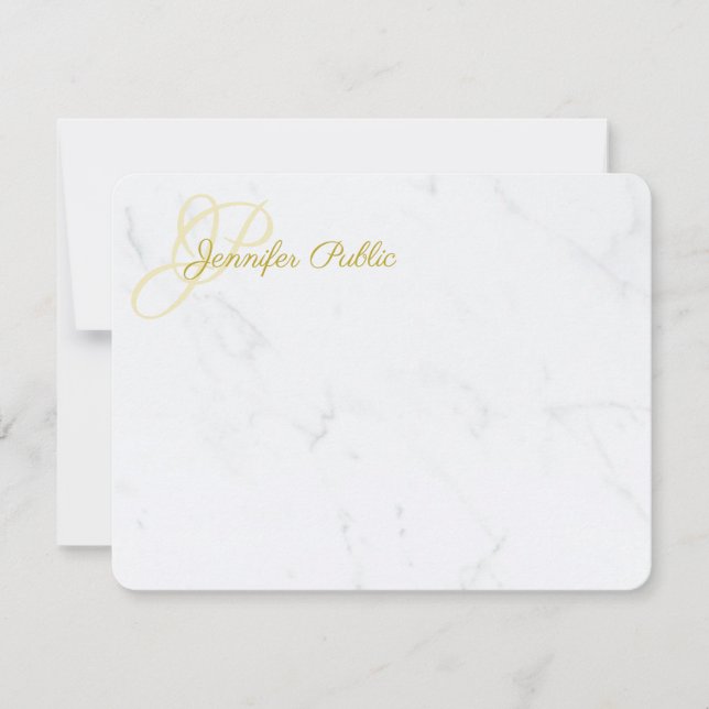 Gold Hand Script Name Text Elegant Marble Template (Front)