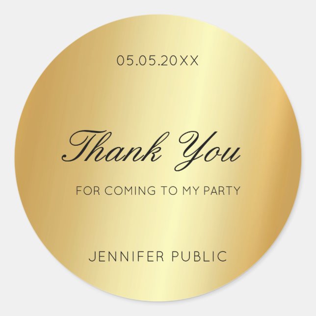 Gold Hand Script Text Thank You Glamour Template Classic Round Sticker (Front)