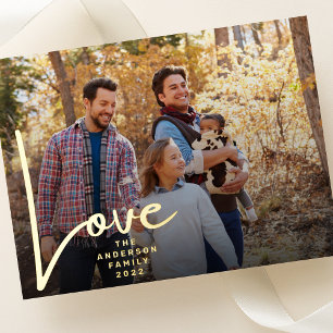 GOLD HAND WRITTEN LOVE happy holidays photo Foil Holiday Postcard