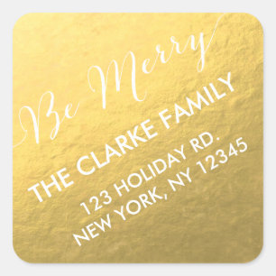 Gold Handwriting Be Merry Holiday Address Sticker