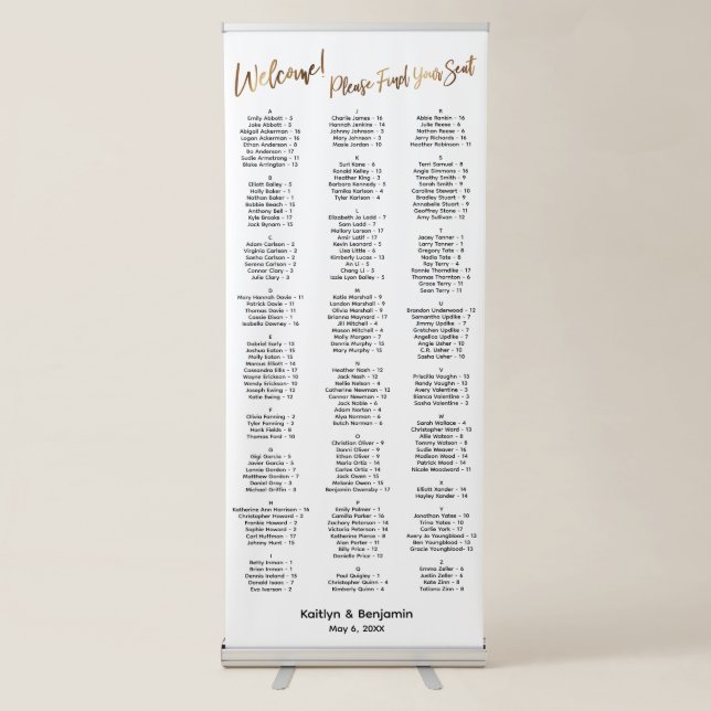 Gold Handwriting Simple Seating Chart 170 Names  Retractable Banner (Front)