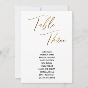 Gold Handwriting Table Three Seating Chart Card