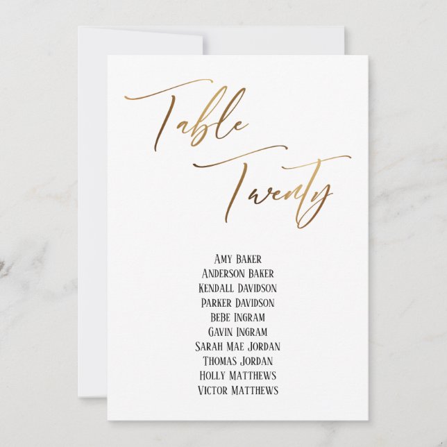 Gold Handwriting Table Twenty Seating Chart (Front)