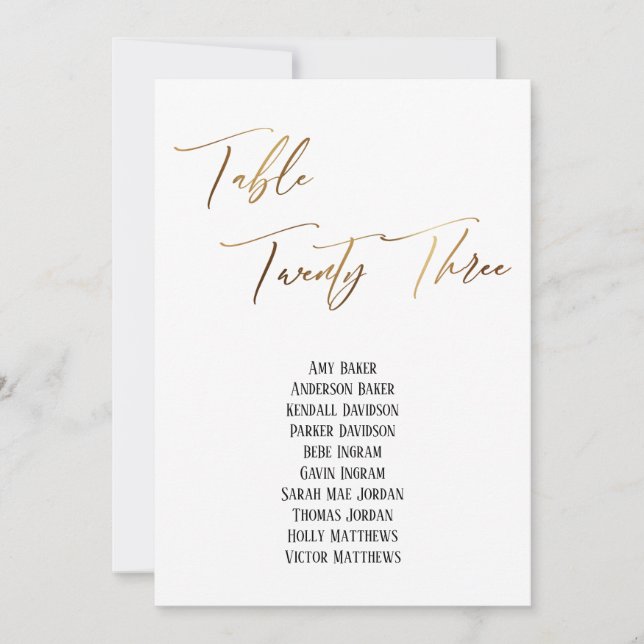 Gold Handwriting Table Twenty Three Seating Chart (Front)
