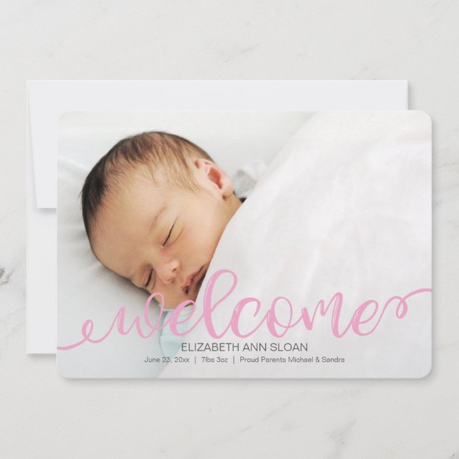 Gold Handwritten Baby Birth Photo Announcement (Front)