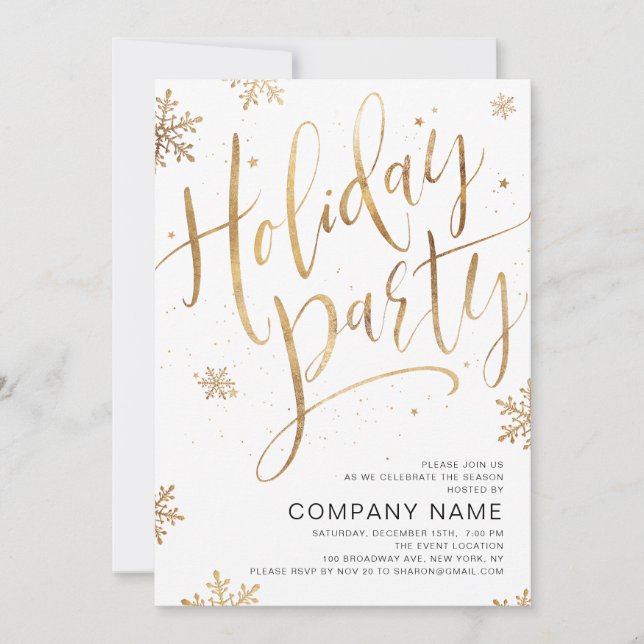 Gold handwritten calligraphy holiday Party Invitation (Front)