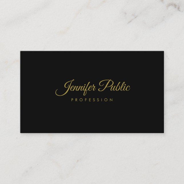 Gold Handwritten Script Elegant Simple Black Plain Business Card (Front)