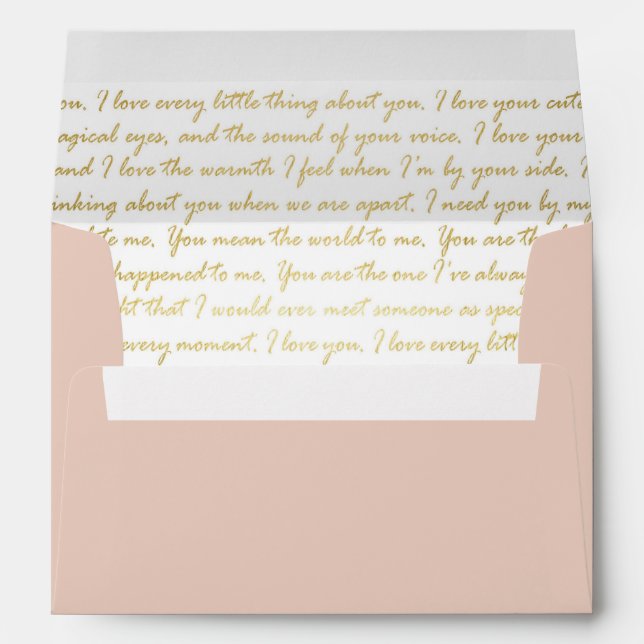 Gold Handwritten Script Love Letter Inside Lined Envelope (Back (Bottom))