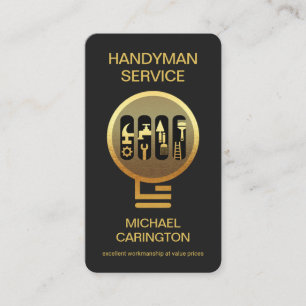 Gold Handyman Bulb Home Repairs Business Card