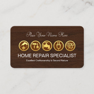 Gold Handyman Home Repair Icons  Business Card
